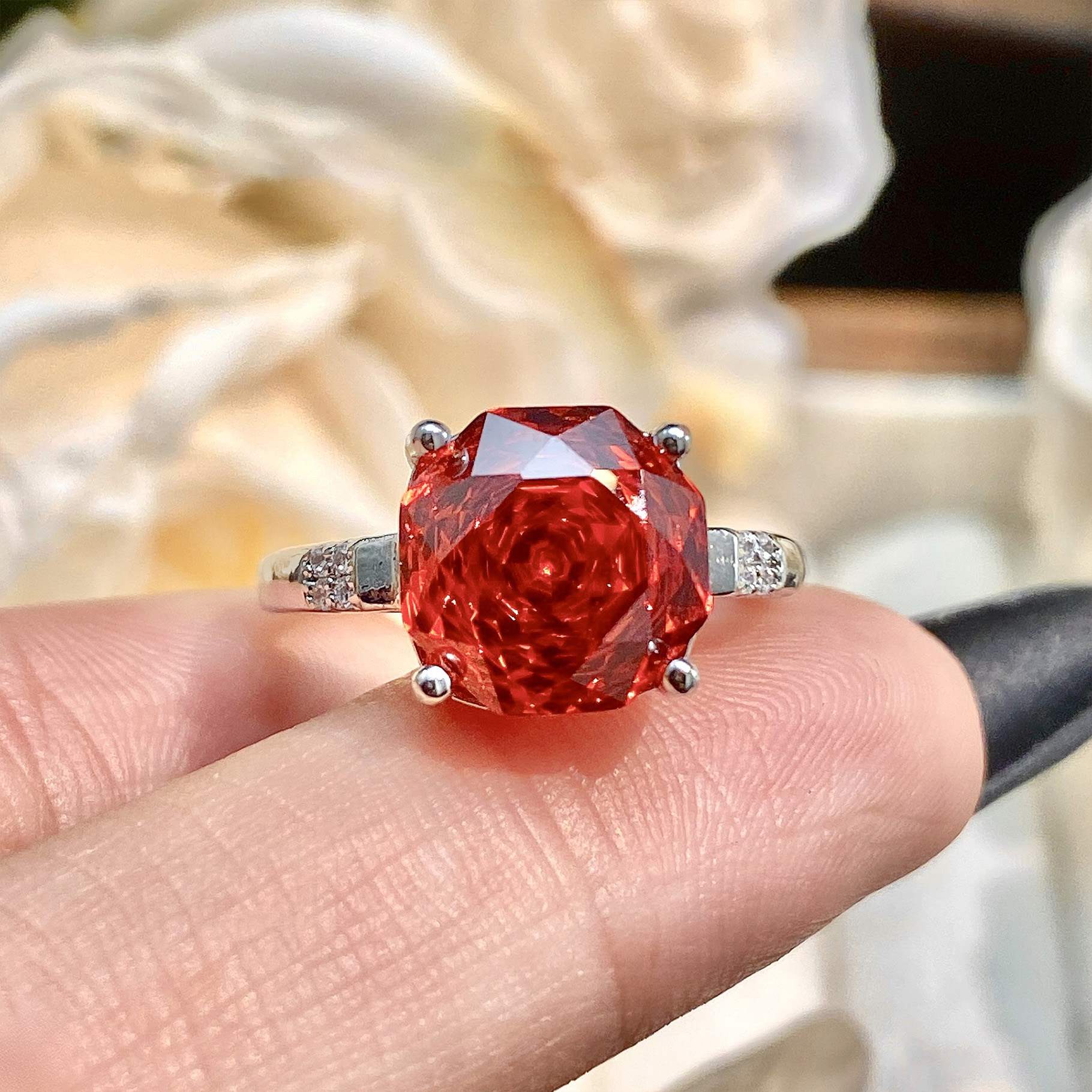 Rose Cut Zirconia Open Ring