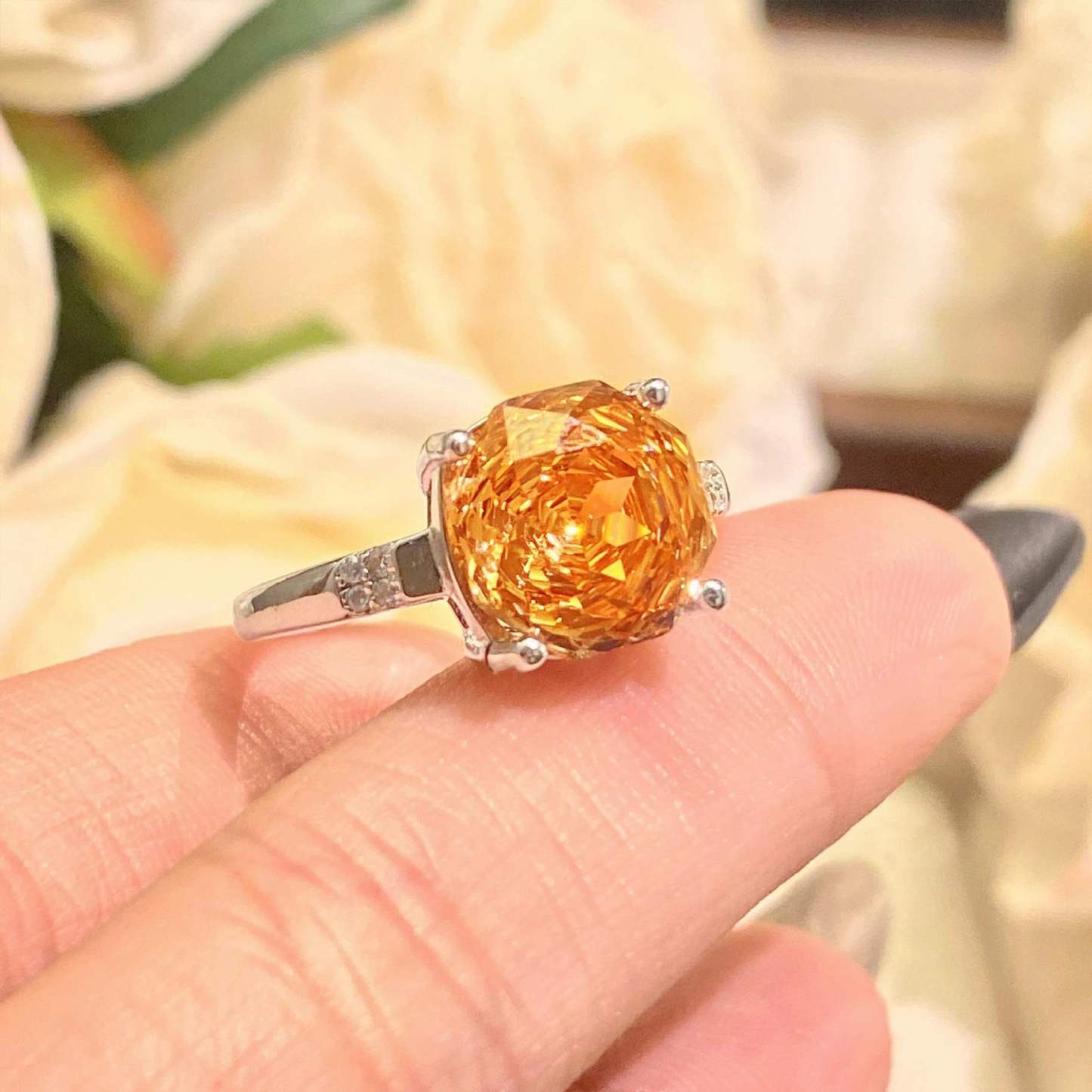 Rose Cut Zirconia Open Ring