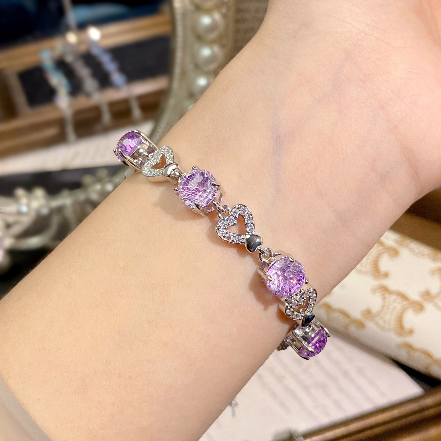 Fireworks Cut Zirconia Chain Bracelet - Heart