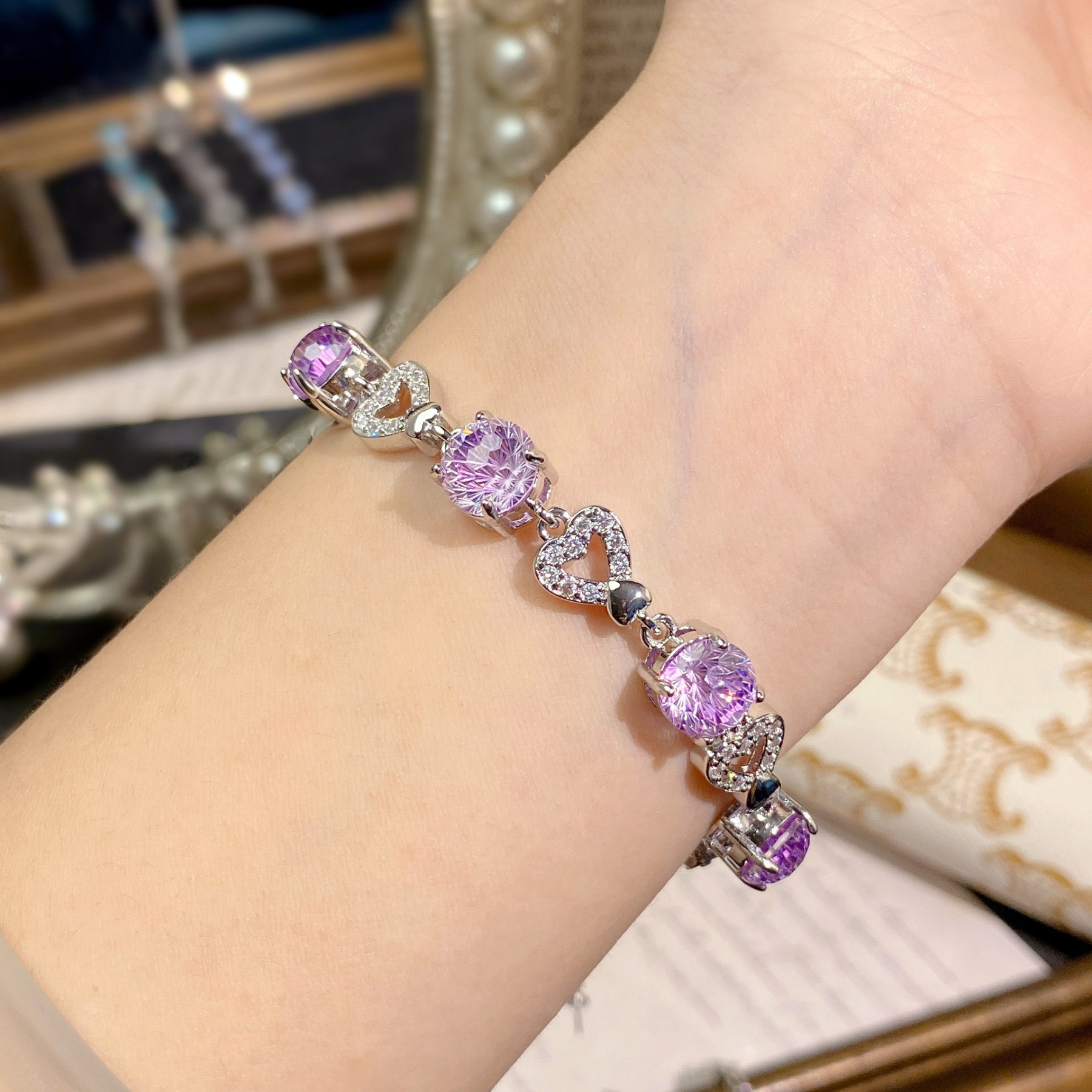 Fireworks Cut Zirconia Chain Bracelet - Heart