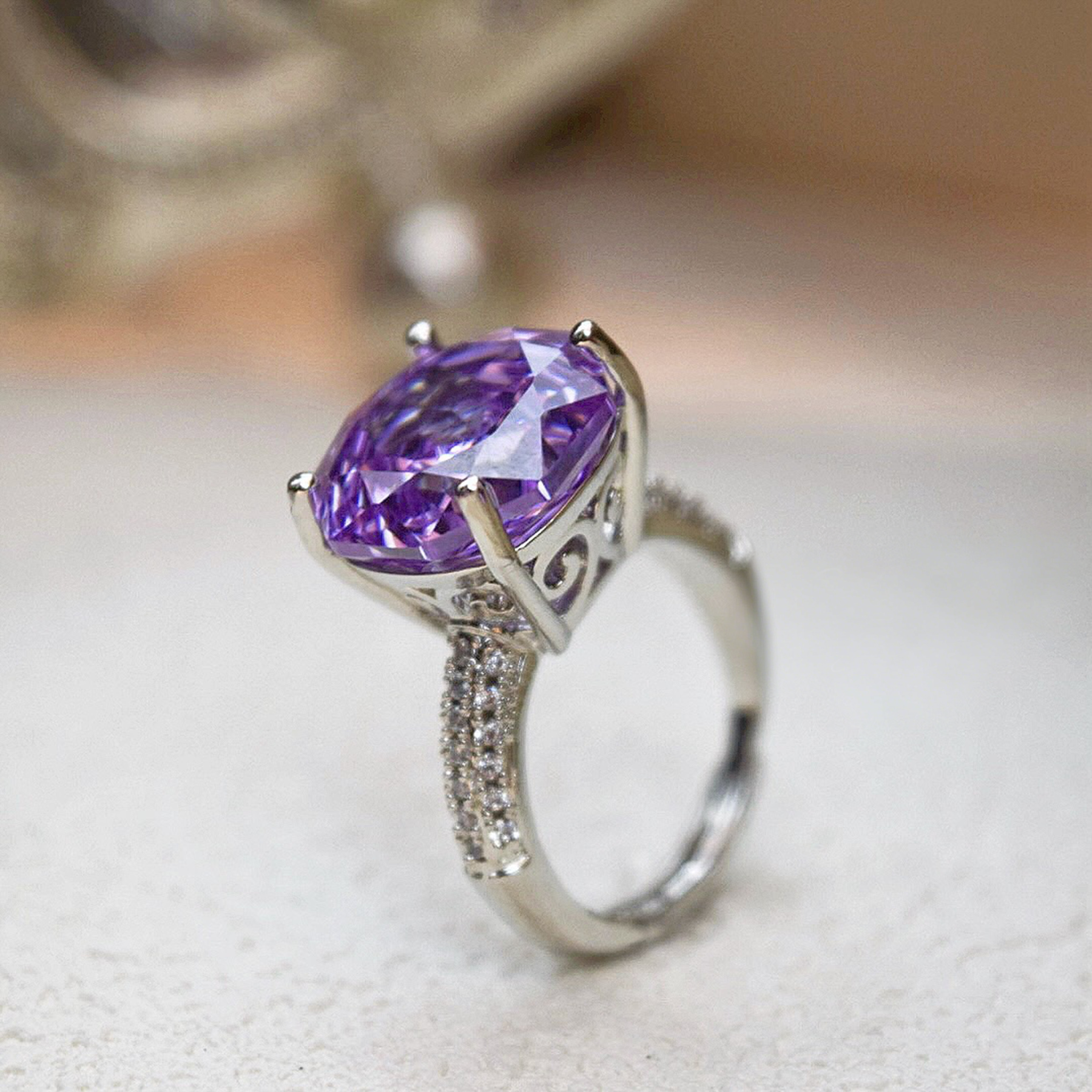 Rose Cut Zirconia Open Ring - Prism