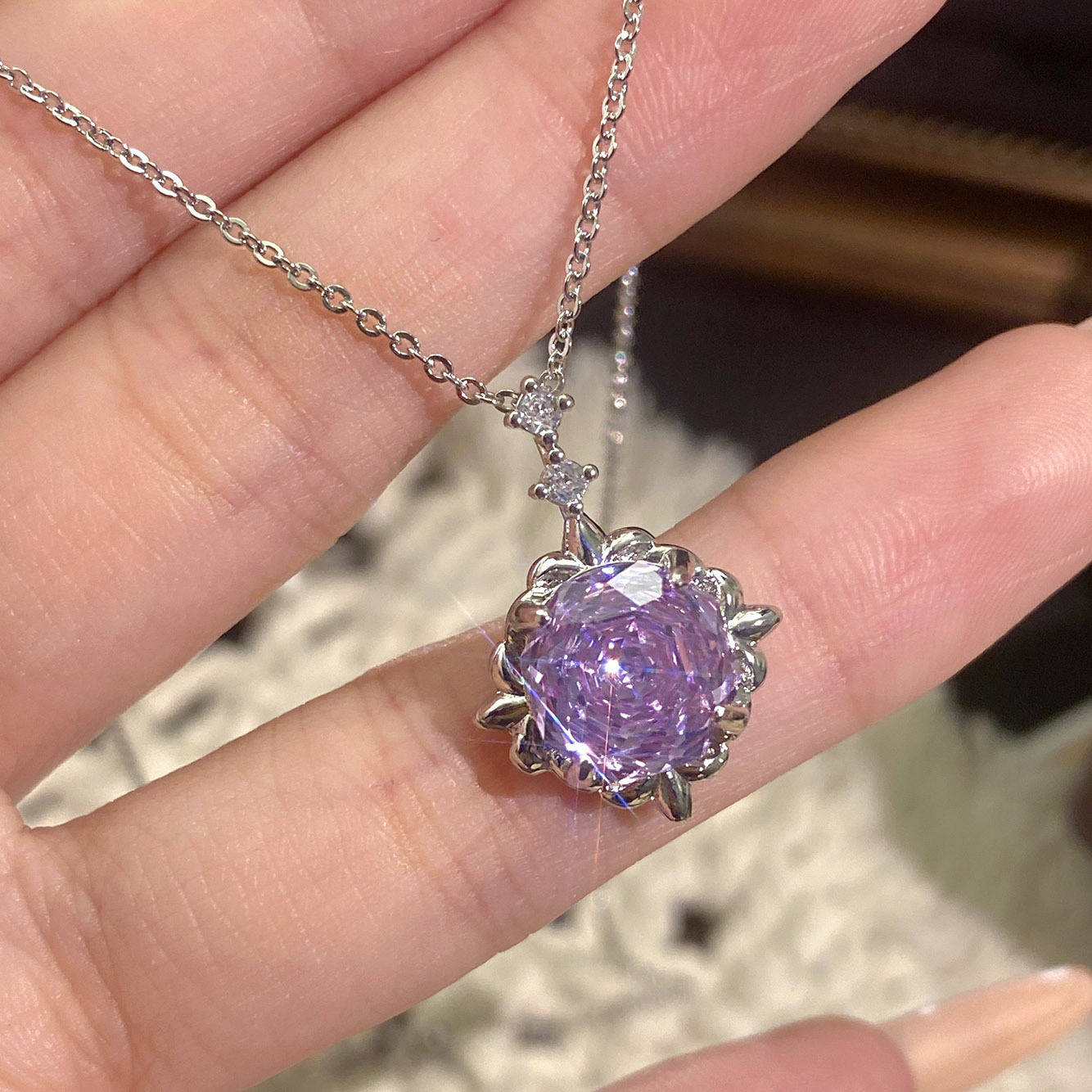 Rose Cut Zirconia Pendant Necklace - Classic Bloom