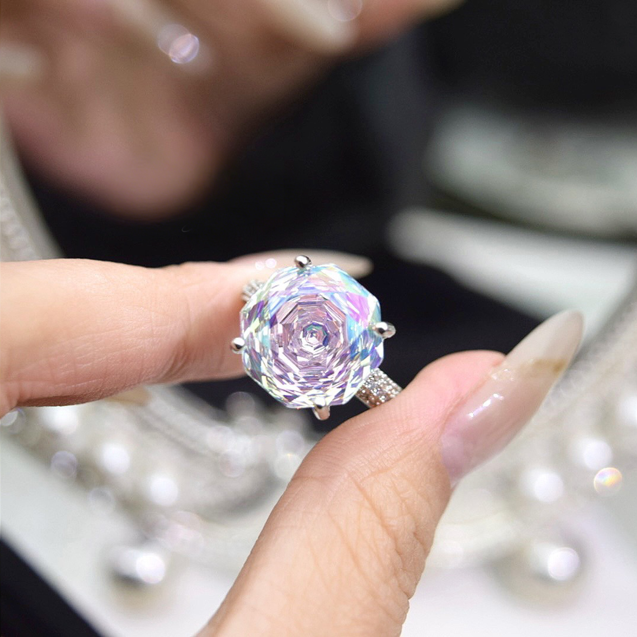 Rose Cut Zirconia Open Ring - Prism