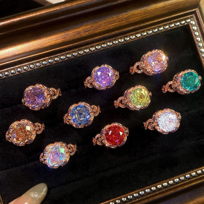 Rose Cut Zirconia Open Ring - Entwined