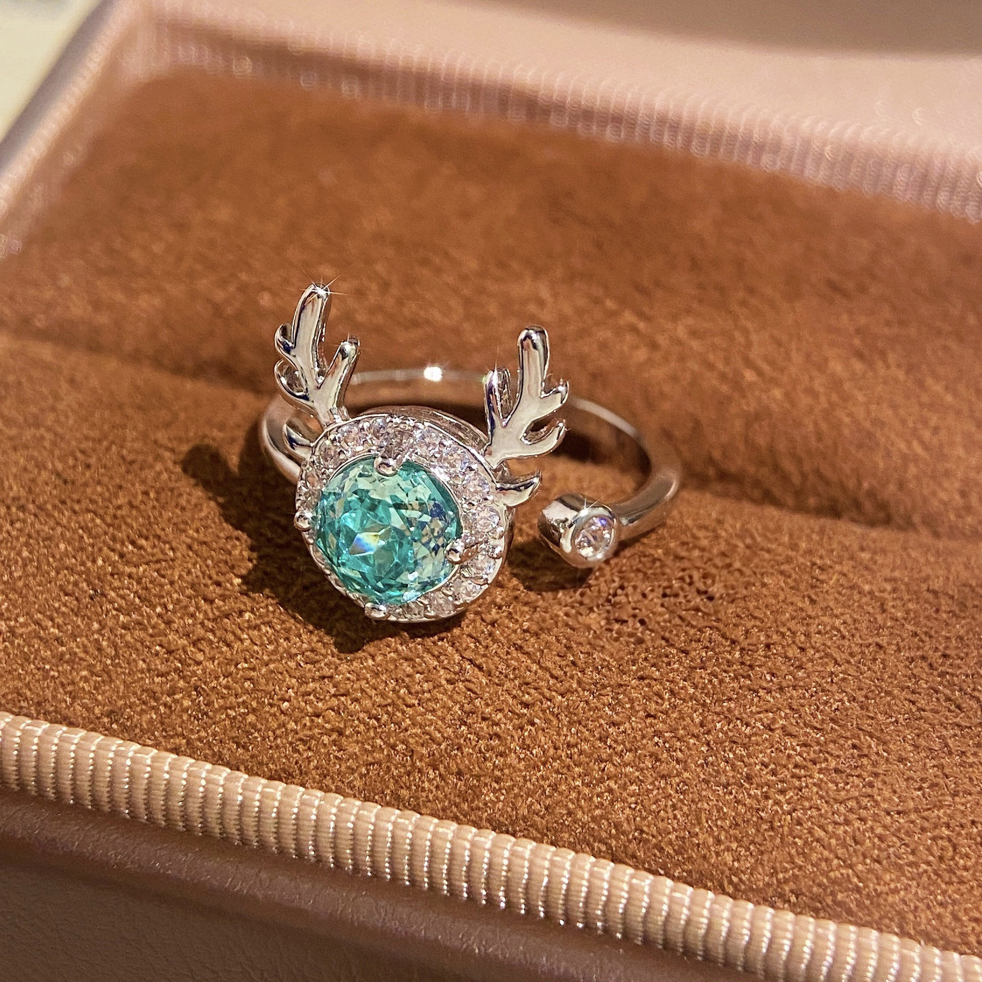Rose Cut Zirconia Open Ring - Reindeer
