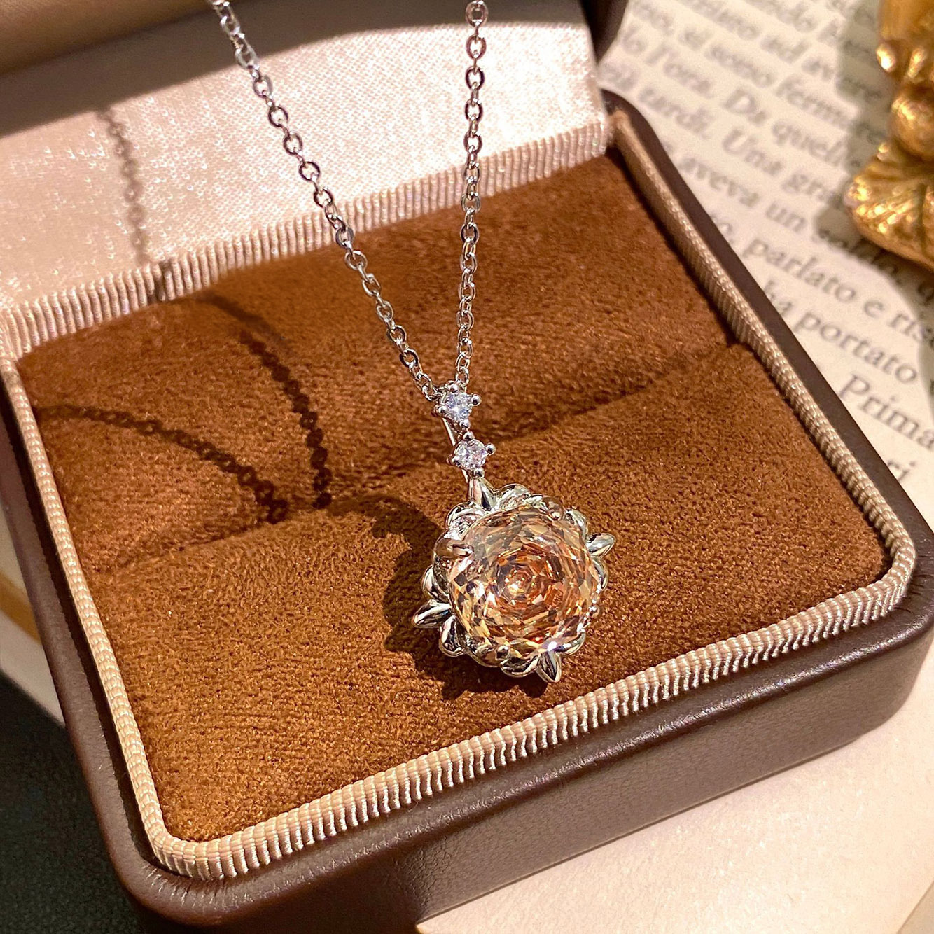 Rose Cut Zirconia Pendant Necklace - Classic Bloom