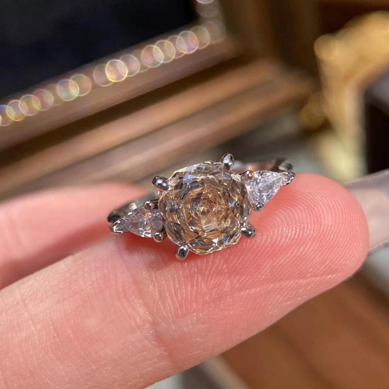 Rose Cut Zirconia Open Ring - Teardrop