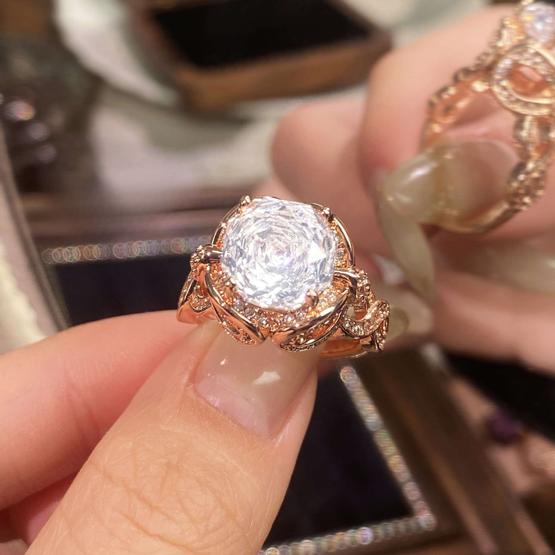 Rose Cut Zirconia Open Ring - Entwined