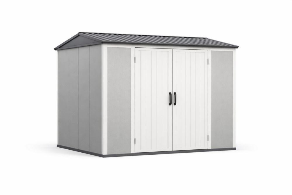 Outdoor Resin Storage Shed with Double Doors White/Grey 210x130x183 cm