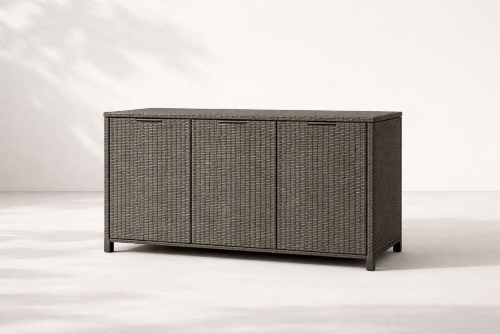 Outdoor Storage Cabinet with Synthetic Rattan in Gray - 160x50x84 cm(L × W × H)