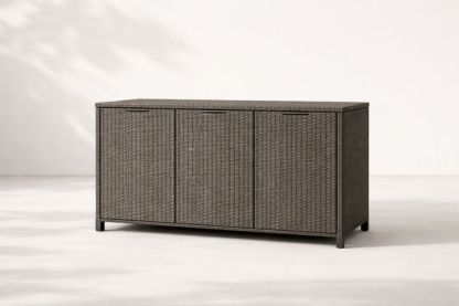 Outdoor Storage Cabinet with Synthetic Rattan in Gray - 160x50x84 cm(L × W × H)