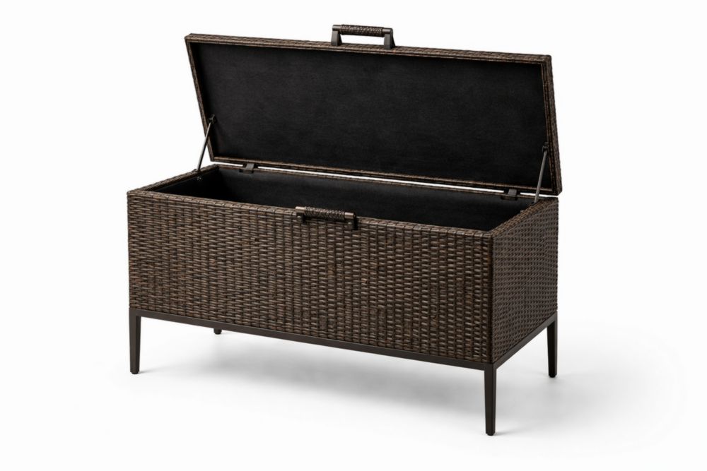 Outdoor Wicker Storage Box Brown Steel Frame Length100cm