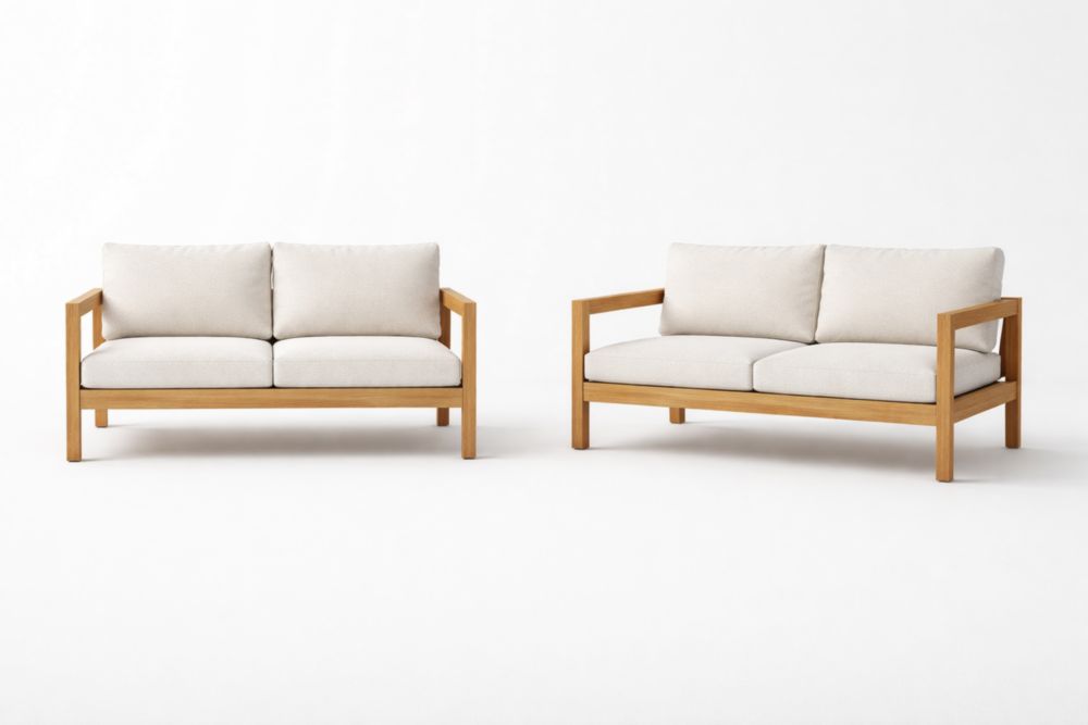 Acacia Wood Two-Piece Loveseat Set with Beige Cushions