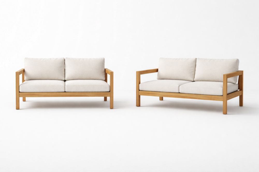 Acacia Wood Two-Piece Loveseat Set with Beige Cushions