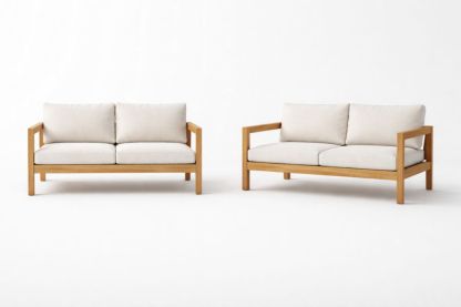 Acacia Wood Two-Piece Loveseat Set with Beige Cushions