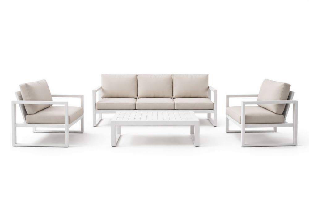 Outdoor Patio Furniture Set with Aluminum Frames and Beige Cushions