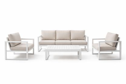 Outdoor Patio Furniture Set with Aluminum Frames and Beige Cushions