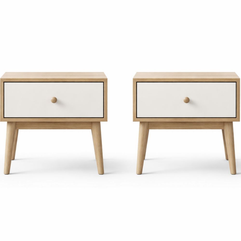 Set of 2 Wood Nightstands with White Drawers 45x35x50cm