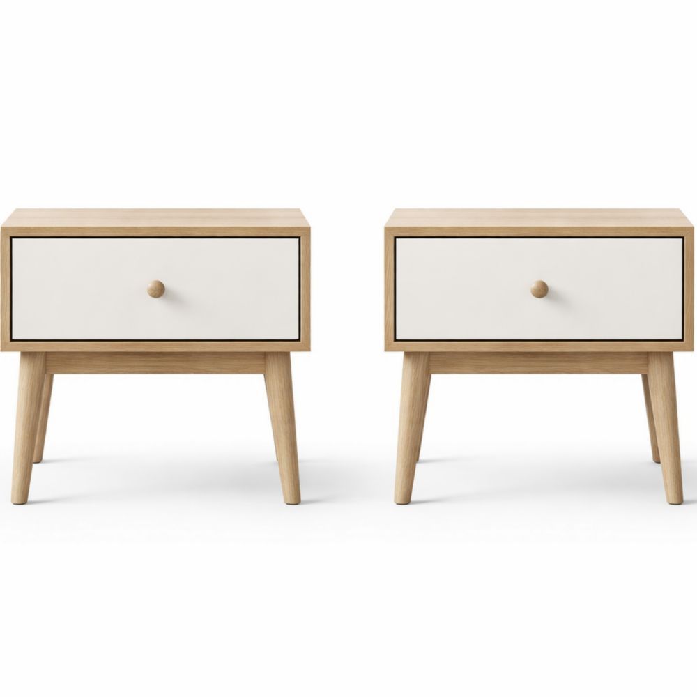 Set of 2 Wood Nightstands with White Drawers 45x35x50cm