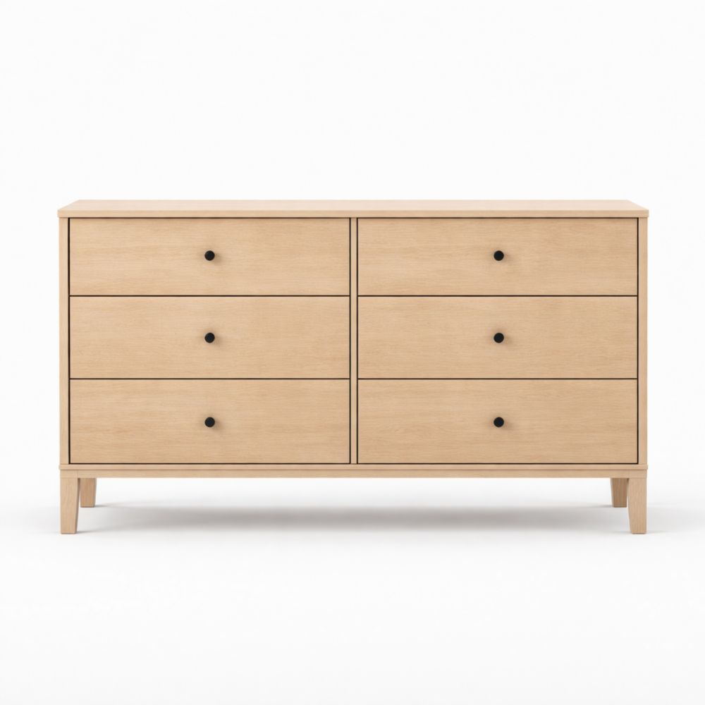 Oak 6-drawer chest, natural finish