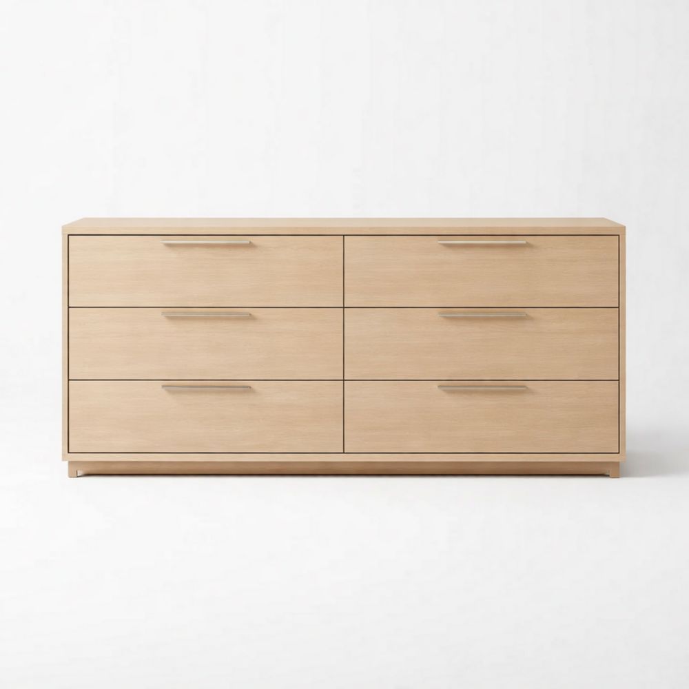 Solid wood 6-drawer chest in natural oak finish