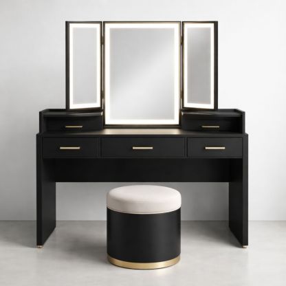 Black MDF Vanity Set with LED Mirror and Stool