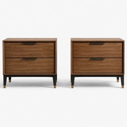 Two-Drawer Nightstand Set Wood with Black Legs