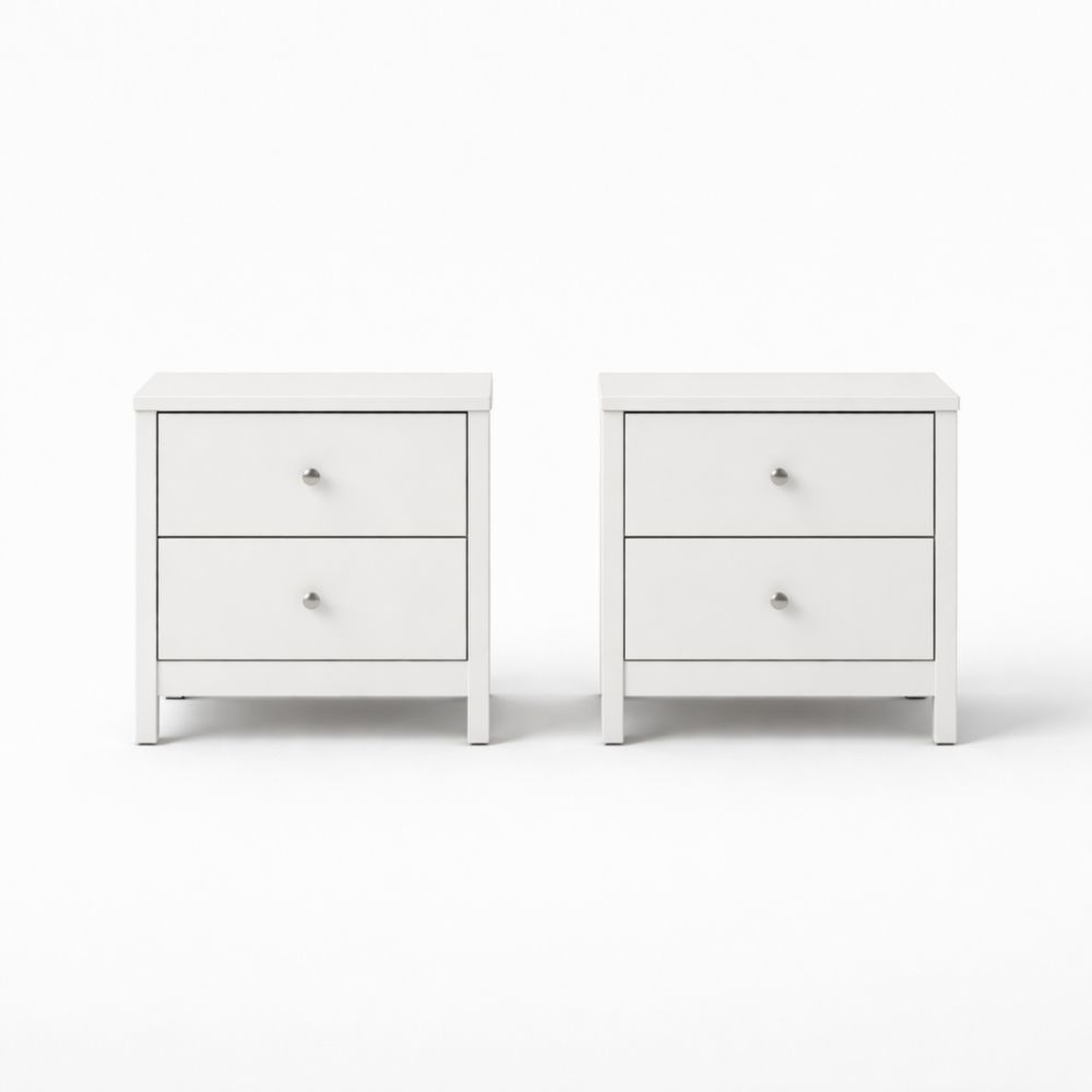 Set of 2 White Rectangular Engineered Wood Nightstands with Two Drawers