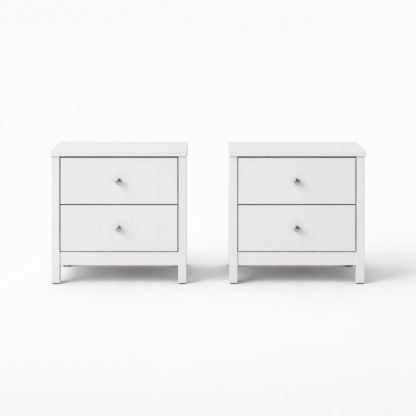 Set of 2 White Rectangular Engineered Wood Nightstands with Two Drawers