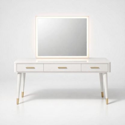 White Vanity Table with LED Mirror and Drawers