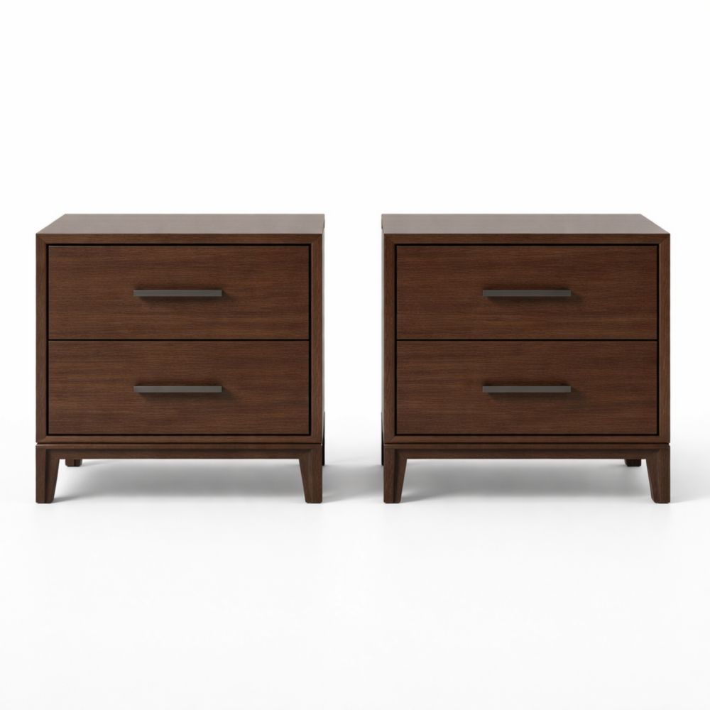 Set of 2 wooden nightstands with 2 drawers, brown