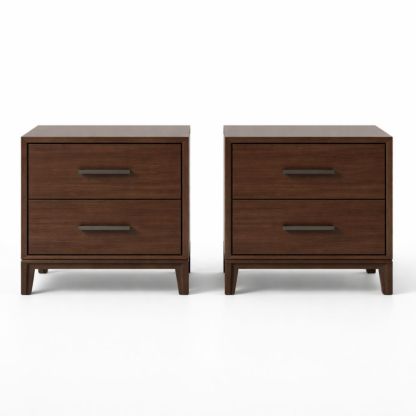 Set of 2 wooden nightstands with 2 drawers, brown