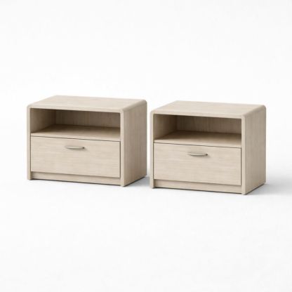 Wood Nightstand Set with Drawer and Shelf