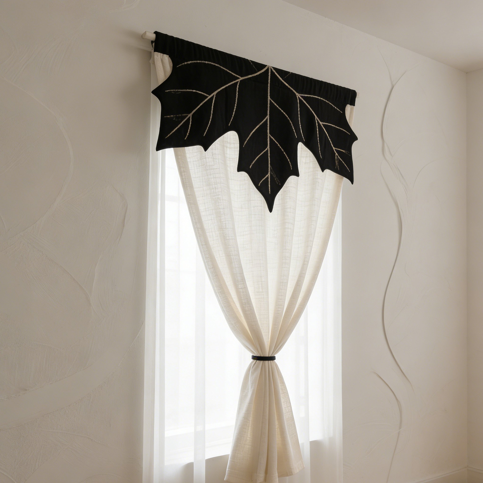 秋意楓情隔光布簾展示於現代客廳