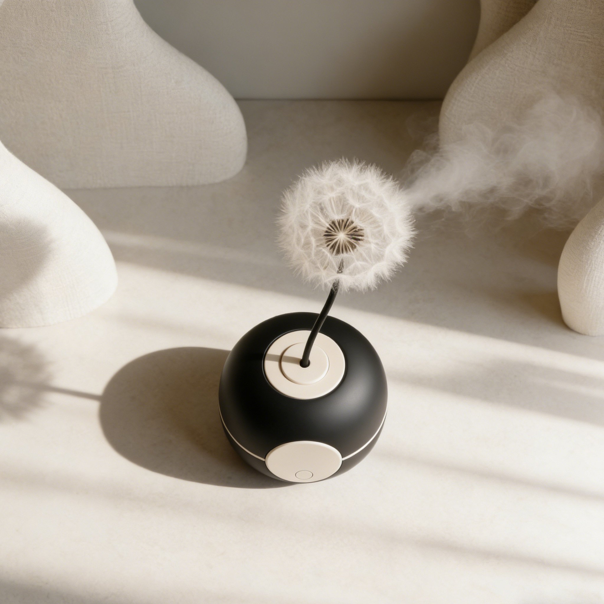 蒲公英香氛機放置於客廳桌上