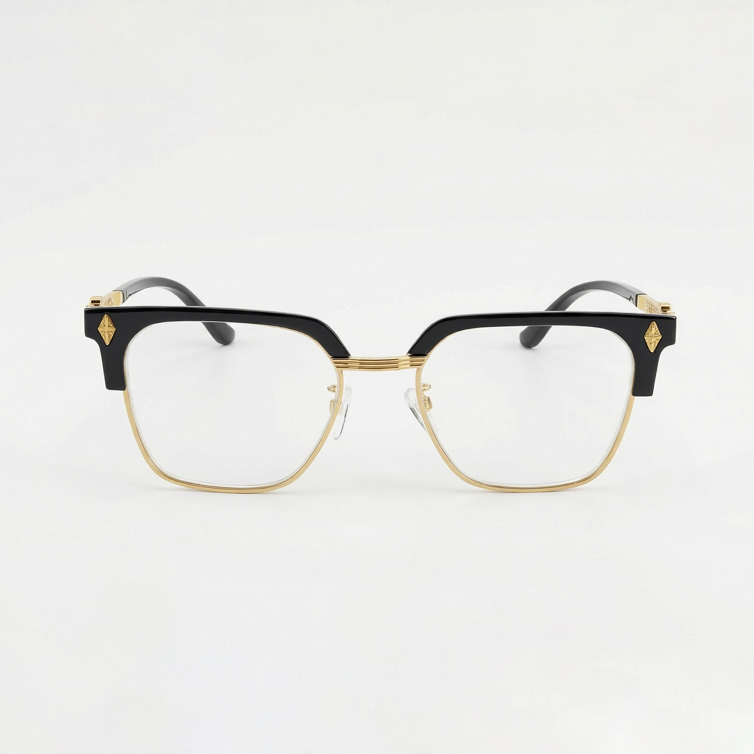 ゴールドのハーフフレームスクエア型ファッショナブル ブルーライトカット老眼鏡