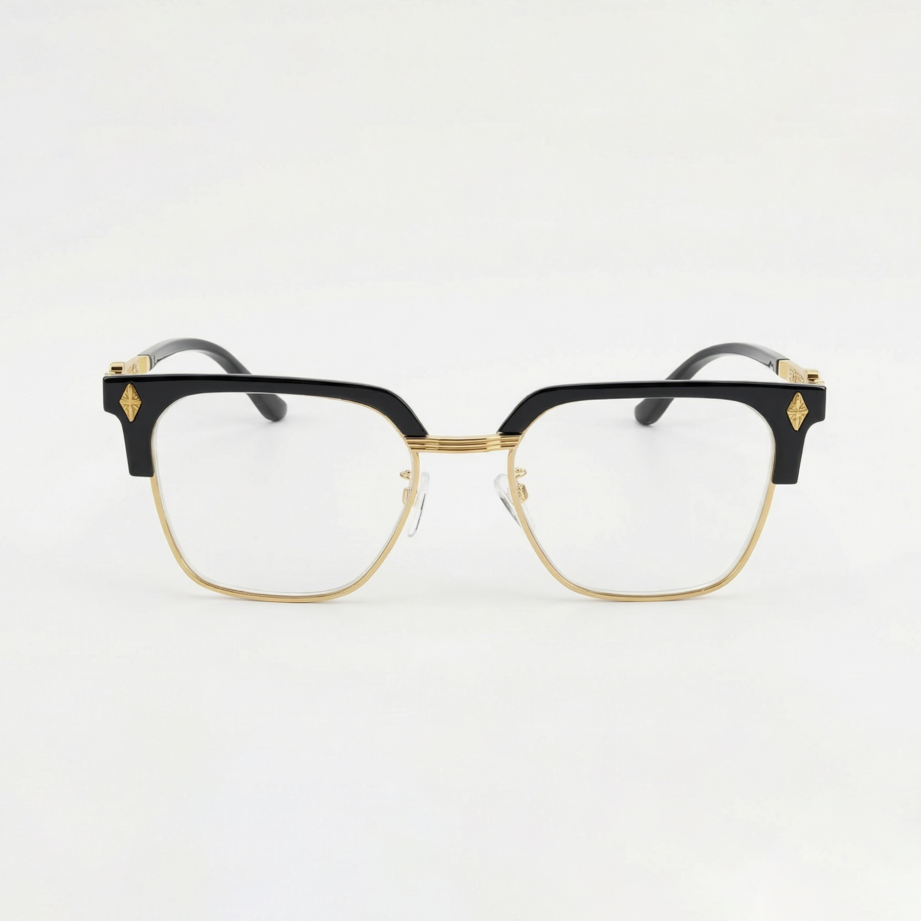 ゴールドのハーフフレームスクエア型ファッショナブル ブルーライトカット老眼鏡