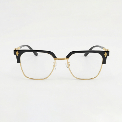 ゴールドのハーフフレームスクエア型ファッショナブル ブルーライトカット老眼鏡