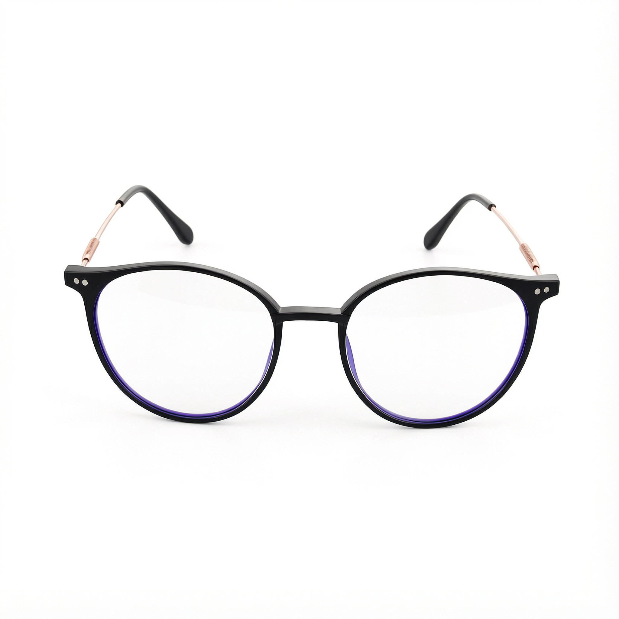 ブラックのラウンド型フルフレーム ブルーライトカット老眼鏡