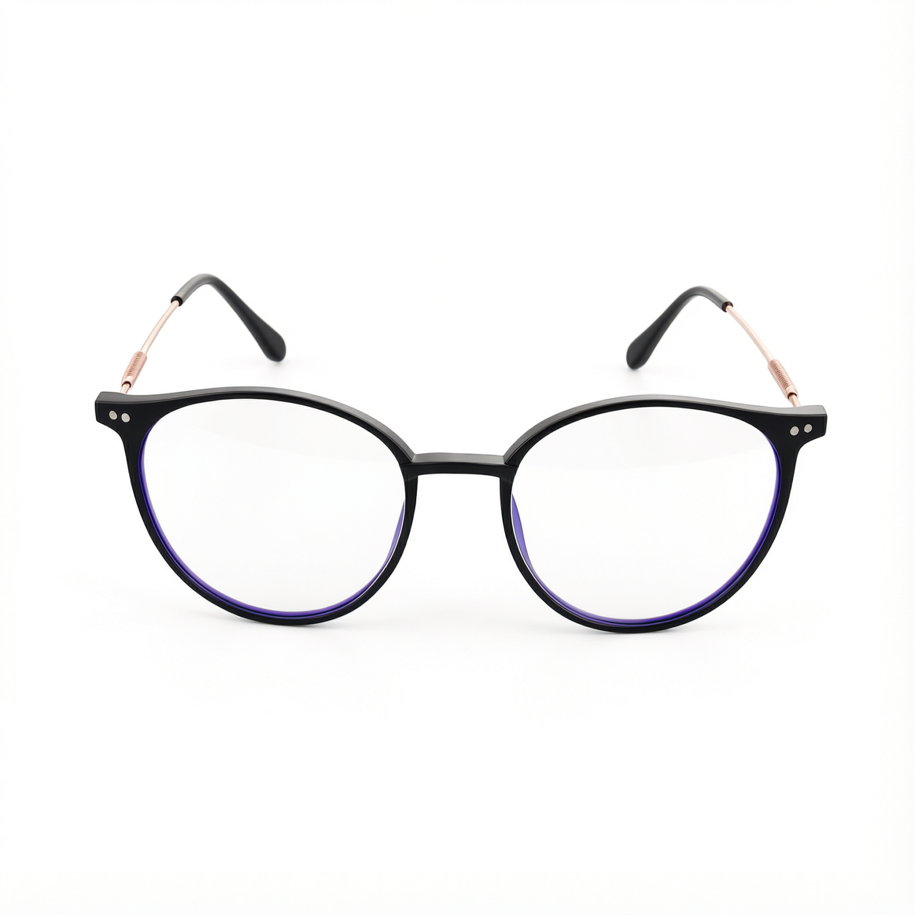 ブラックのラウンド型フルフレーム ブルーライトカット老眼鏡