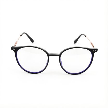 ブラックのラウンド型フルフレーム ブルーライトカット老眼鏡