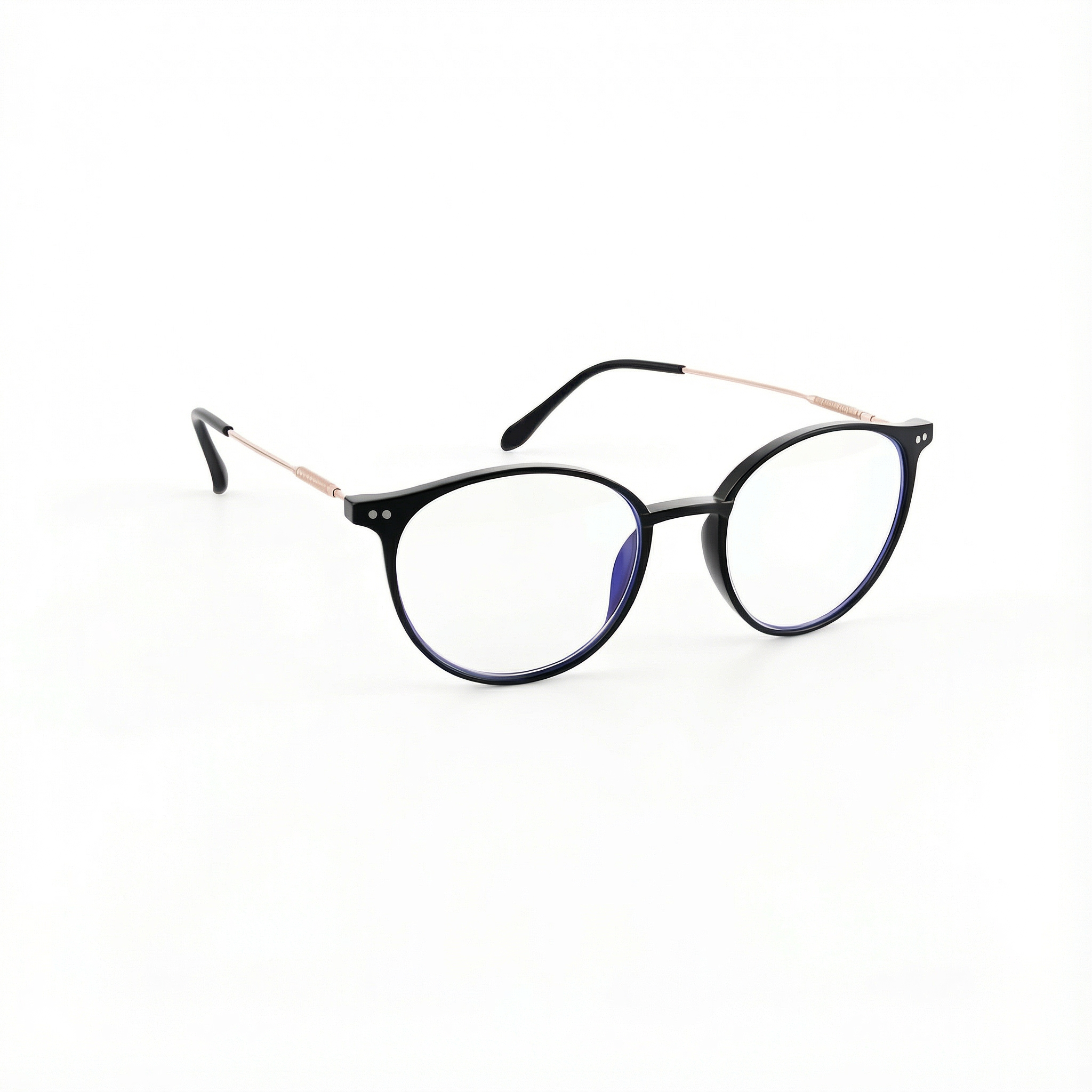 ブラックのラウンド型フルフレーム ブルーライトカット老眼鏡