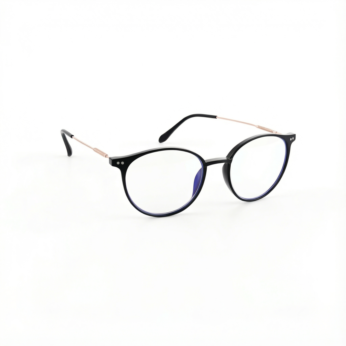 ブラックのラウンド型フルフレーム ブルーライトカット老眼鏡