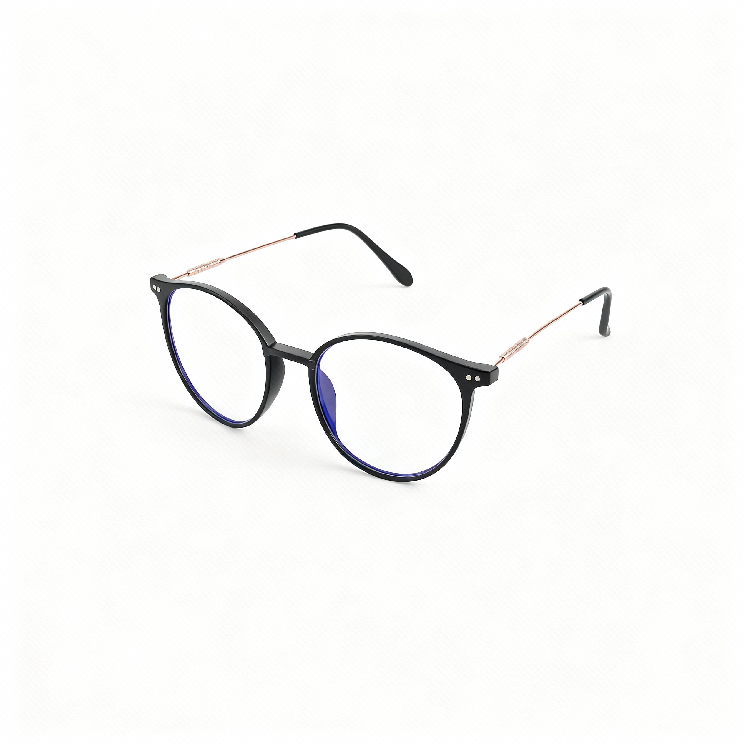 ブラックのラウンド型フルフレーム ブルーライトカット老眼鏡