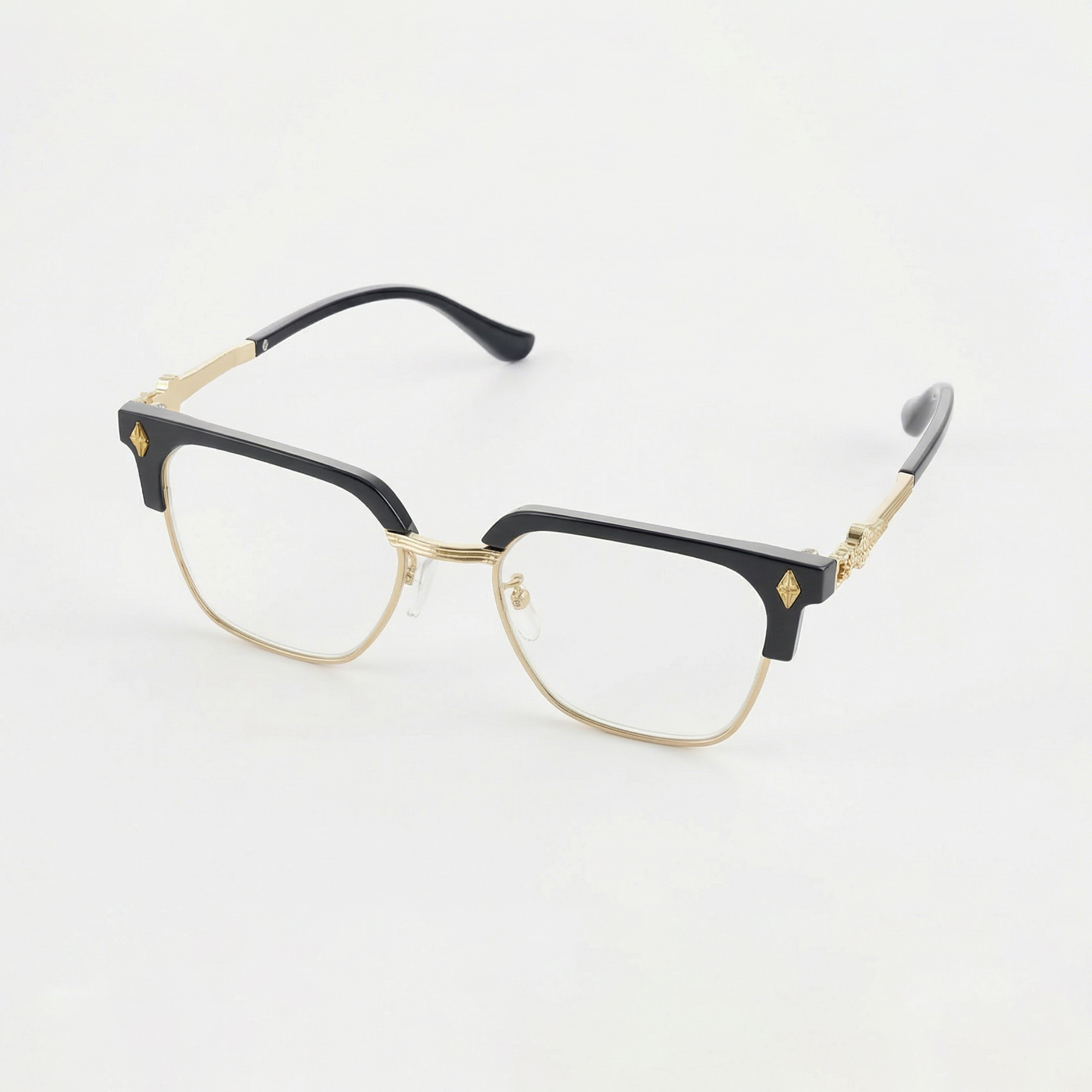 ゴールドのハーフフレームスクエア型ファッショナブル ブルーライトカット老眼鏡