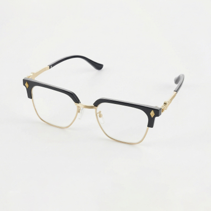 ゴールドのハーフフレームスクエア型ファッショナブル ブルーライトカット老眼鏡