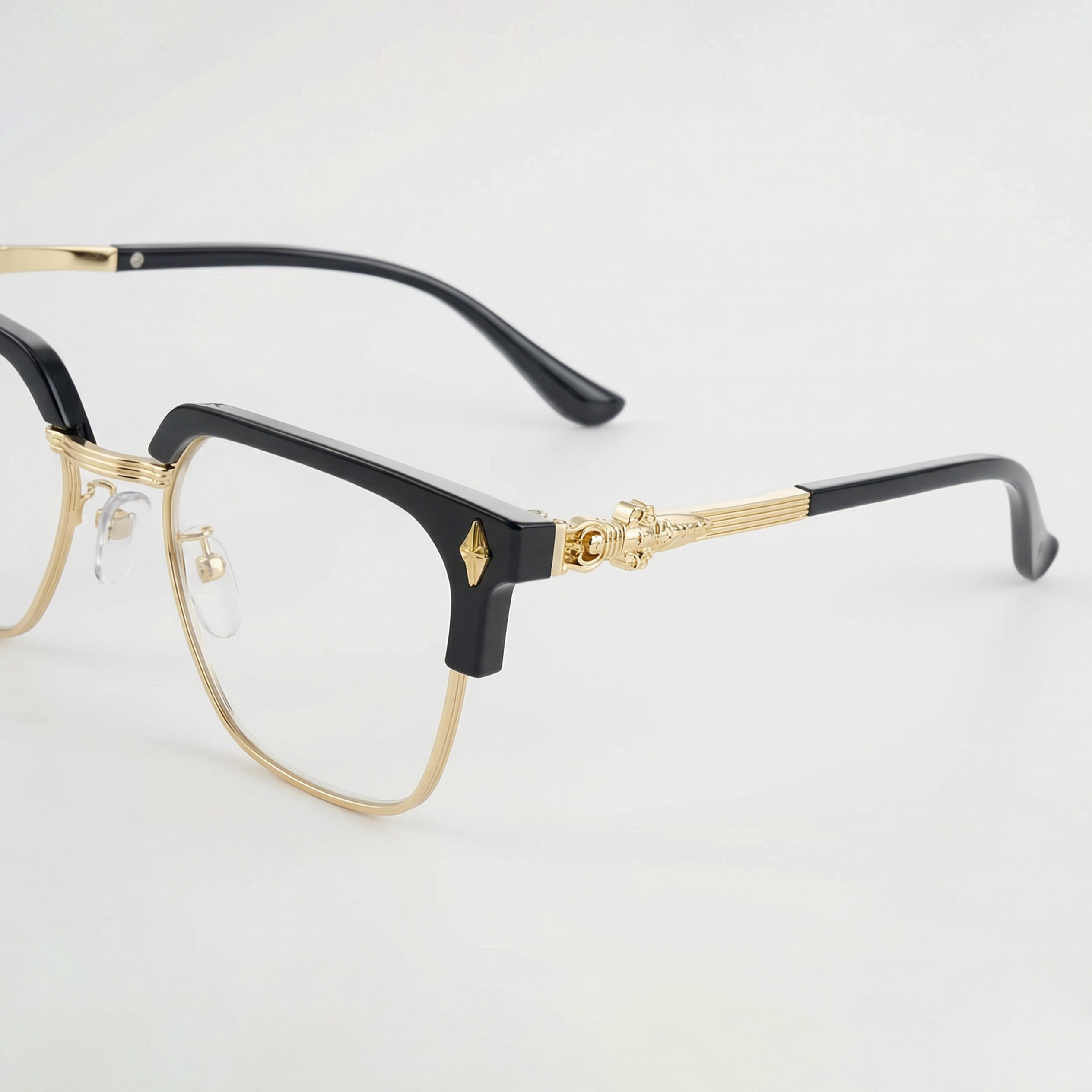 ゴールドのハーフフレームスクエア型ファッショナブル ブルーライトカット老眼鏡