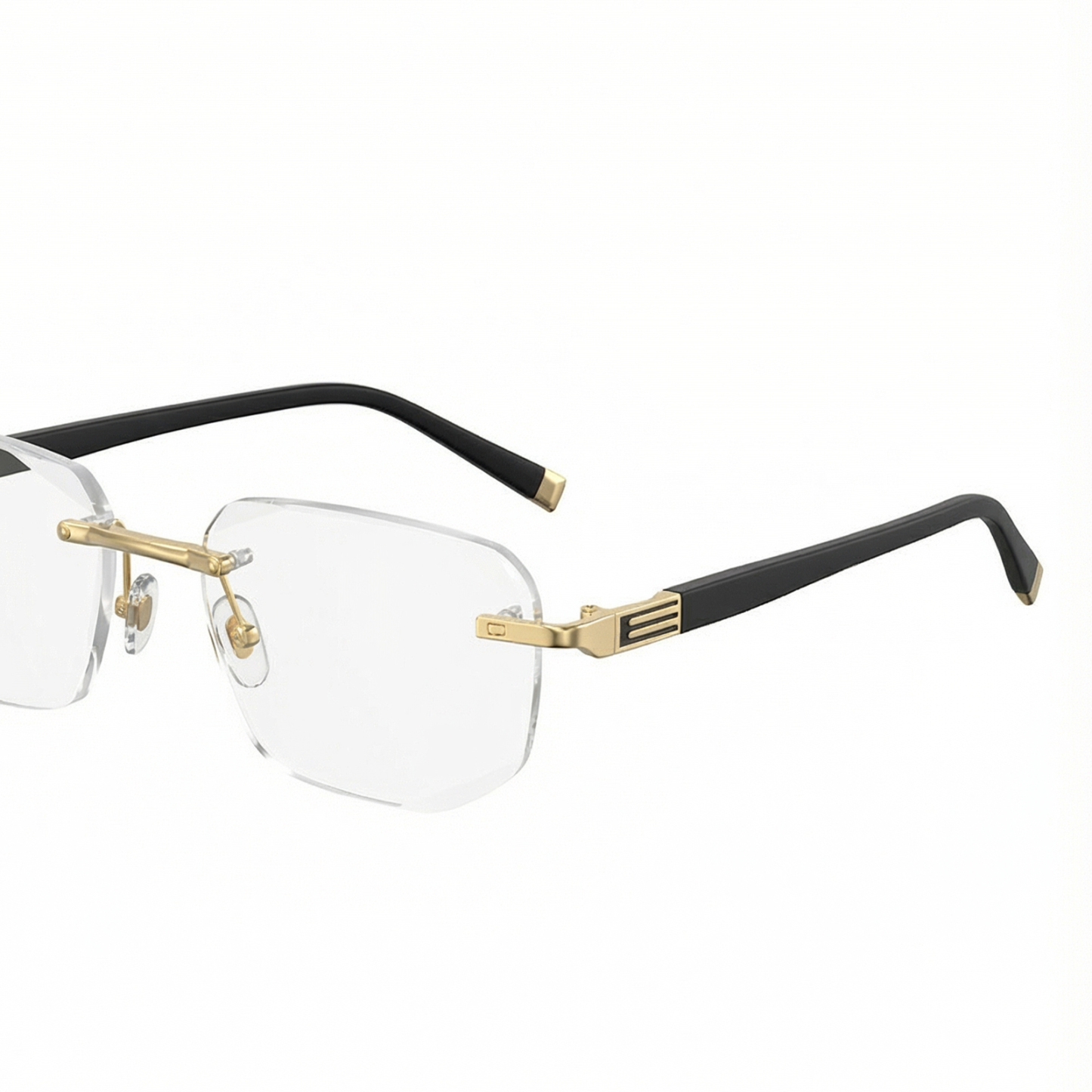 ゴールドのフレームレス レトロ老眼鏡