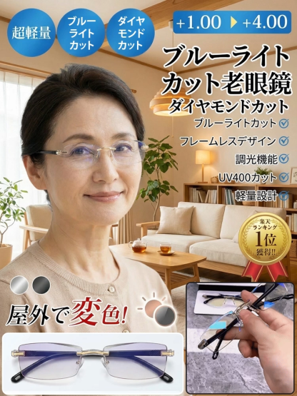 ダイヤモンドカット・ブルーライトカット老眼鏡
