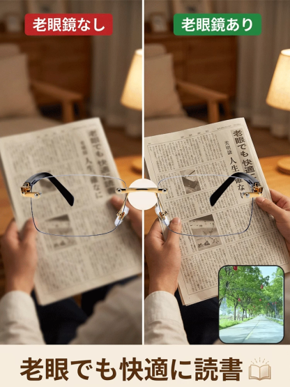 調光フレームレス老眼鏡
